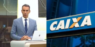 César Tralli no Jornal Hoje e agência da Caixa  (Fotos: Reproduções / Globo / Internet)