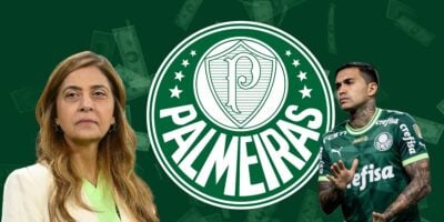 Leila Pereira, escudo do Palmeiras e o atacante Dudu (Foto - Montagem TV Foco).