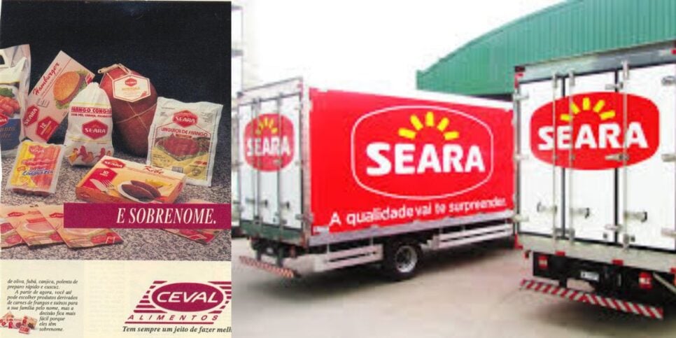 A Ceval era dona da marca Seara, cuja qual foi comprada na década de 80 (Foto Reprodução/Montagem/Memória da publicidade/Youtube)