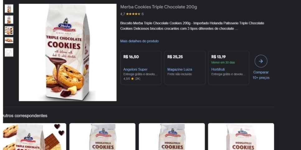 Demais lotes dos biscoitos da marca importada Merba são comercializados normalmente (Foto Reprodução/Google Shopping)