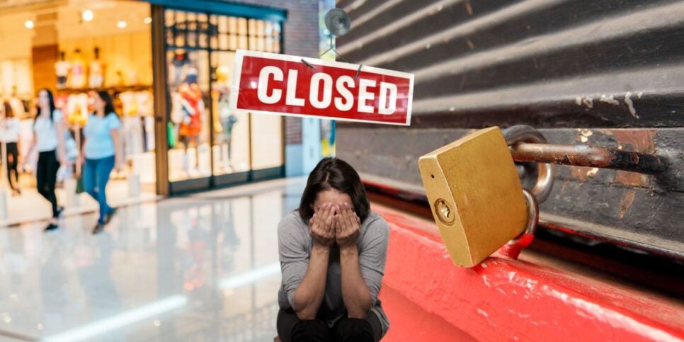 Varejista de shopping fechada e pessoa triste - Foto Reprodução Internet