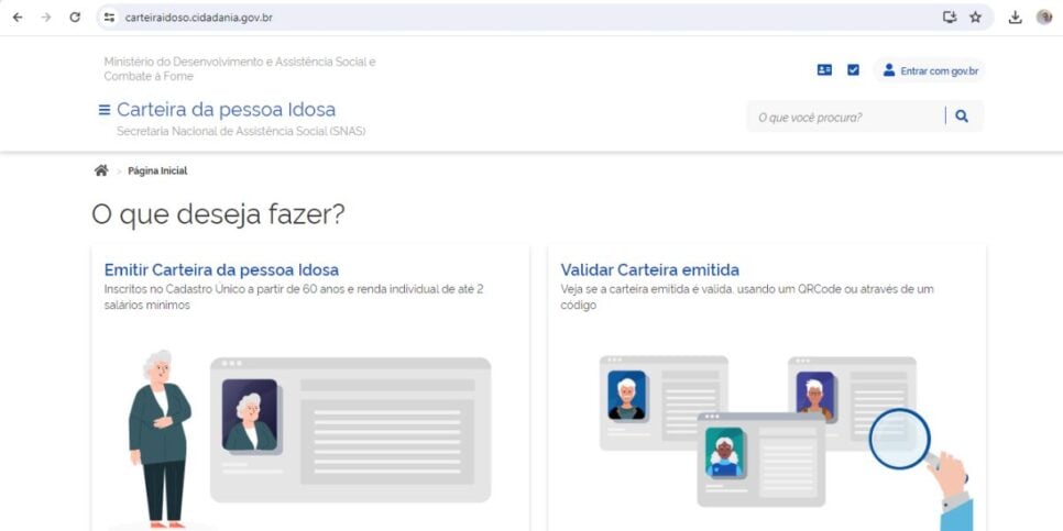Site oficial para solicitar o cartão (Reprodução: Gov.br)
