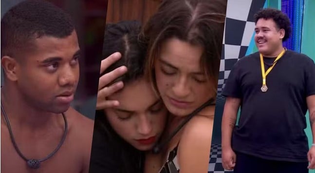 Plano de Lucas Henrique, Beatriz triste e Davi irritado foram destaques no BBB24 (Foto: Reprodução / Globo) 

