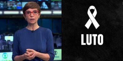 Renata Lo Prete no Jornal da Globo ao lado do logo do 'luto' (Foto: Reprodução/ Internet)