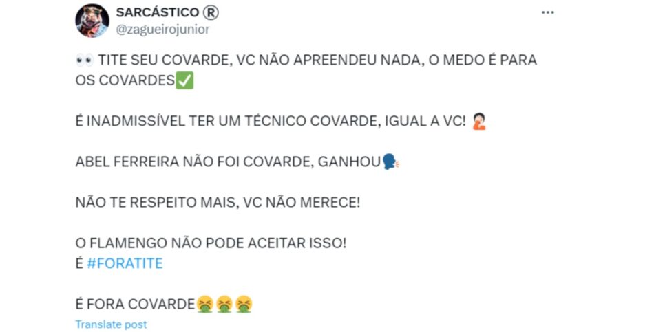 Tite é alvo de críticas por torcida do Flamengo - (Foto: Reprodução / X)