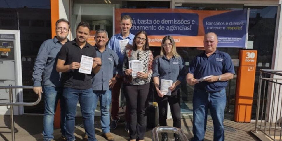 O Sindicato dos Bancários já marcou presença no fechamento de outras unidades do Itaú (Reprodução/Foto: Sindicato dos Bancários)