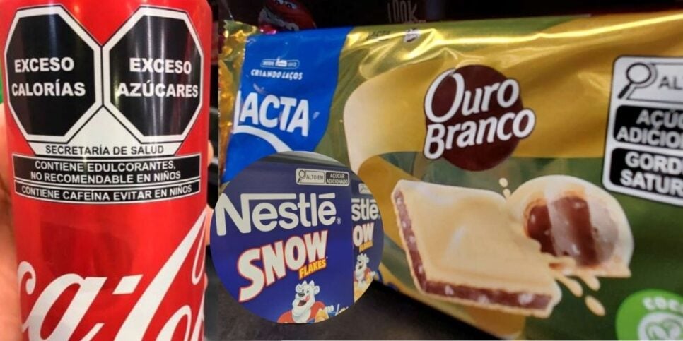 Marcas como a Coca, Nestlé e Lacta já se adequaram às novas regras de rotulagens da ANVISA (Foto Reprodução/Montagem/Lennita/Tv Foco/G1)