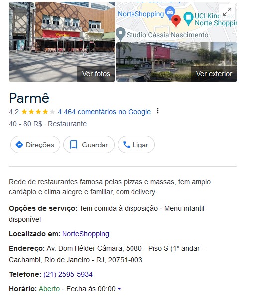 Parmê do Norte Shopping está funcionando normalmente (Foto: Reprodução / Google Maps)
