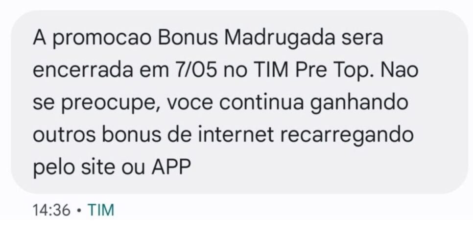 Mensagem da operadora sobre o fim do serviço (Reprodução: SMS)