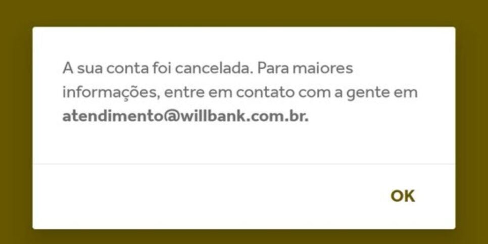 Mensagem sobre o cancelamento da conta (Reprodução: Internet)
