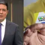 Alan Severiano no Jornal Hoje e homem segurando o cartão do Bolsa Família (Fotos: Reproduções / Globo / Roberta Aline/MDS)