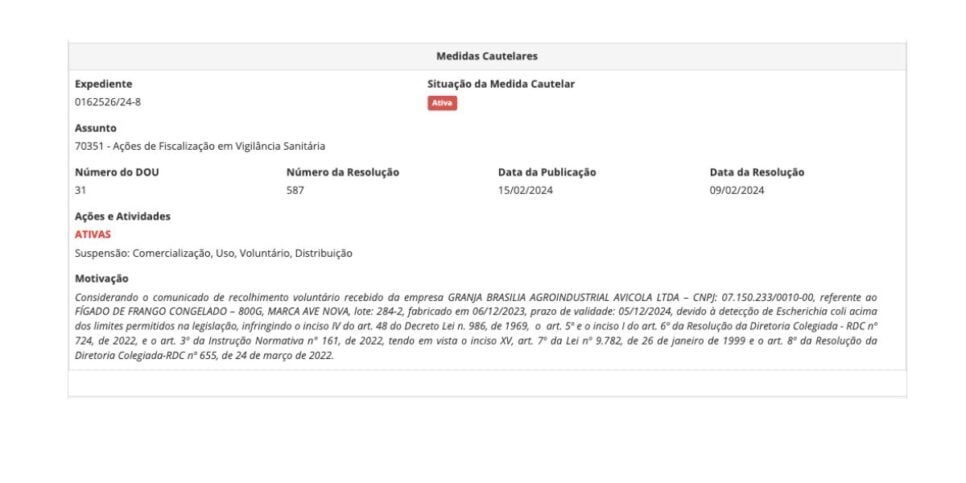 Anúncio marca de frango (Foto: Reprodução / site do Governo) 