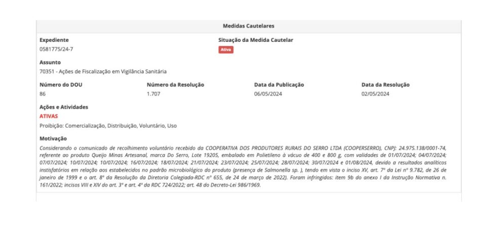 Anúncio marca de queijo (Foto: Reprodução / site do Governo) 