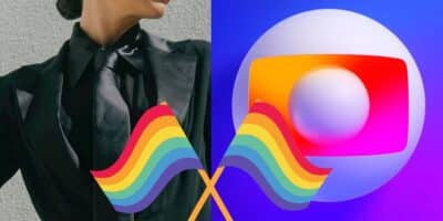 Atriz, logo da Globo e bandeira LGBTQQICAAPF2K+ (Fotos: Reproduções / Instagram / GloboPlay / Canva)