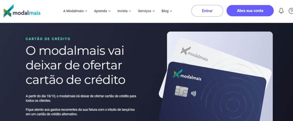 Comunicado da Modalmais sobre o fim do cartão de crédito (Foto: Reprodução/Modalmais)