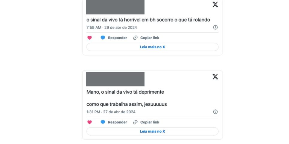 Clientes reclamam sobre sinal da Vivo (Foto: Reprodução / X)