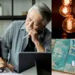 Idosos analisando contas, luzes, dinheiro e IPTU (Fotos: Reproduções / Canva / Freepik)