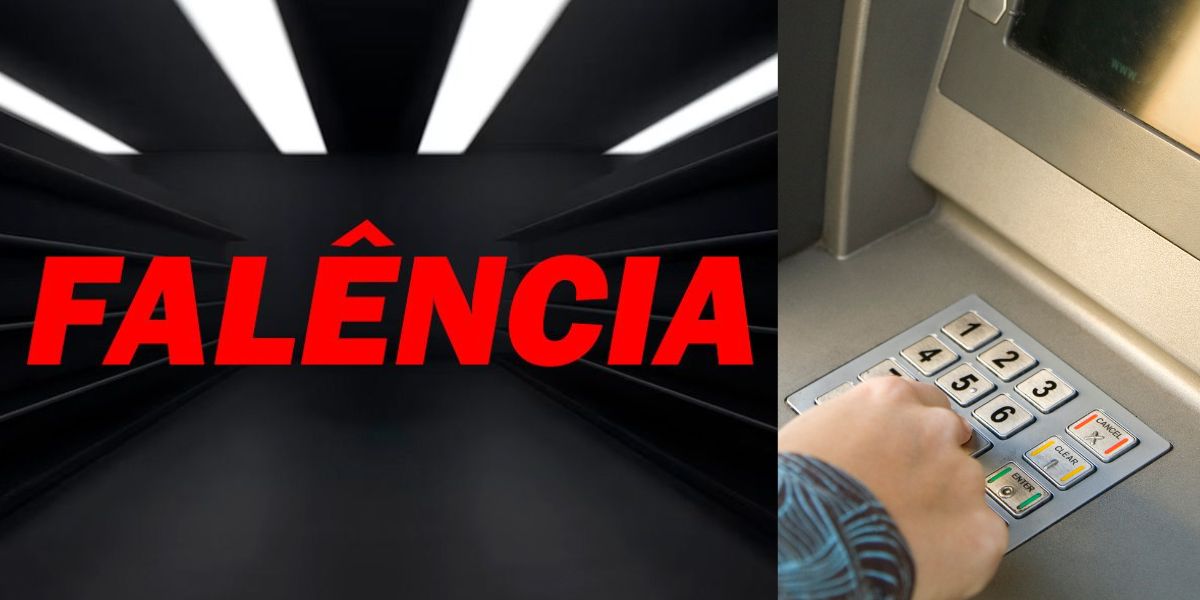 Imagem de falência e pessoa em caixa eletrônico (Fotos: Reproduções / TV Foco / Canva)