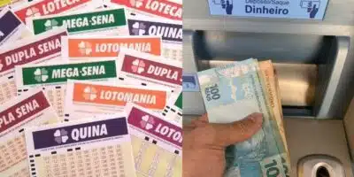 Jogos de loteria / Pessoa sacando dinheiro - Montagem: TVFOCO