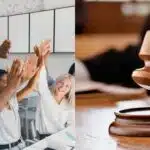 Trabalhadores comemorando / Martelo batido - Montagem: TVFOCO