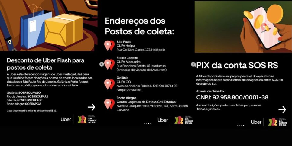 Medidas da Uber para ajudar a população do Rio Grande do Sul (Foto Reprodução/Montagem/Lennita/Instagram)