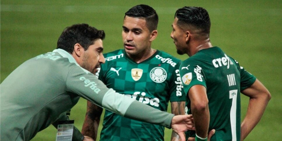 Técnico Abel e seus jogadores, Dudu e Rony - (Foto: Reprodução / Internet)