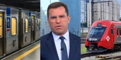 Bocardi para a Globo com notícia de fim de serviço vital atingindo a CPTM e o metrô de SP - Foto: Montagem