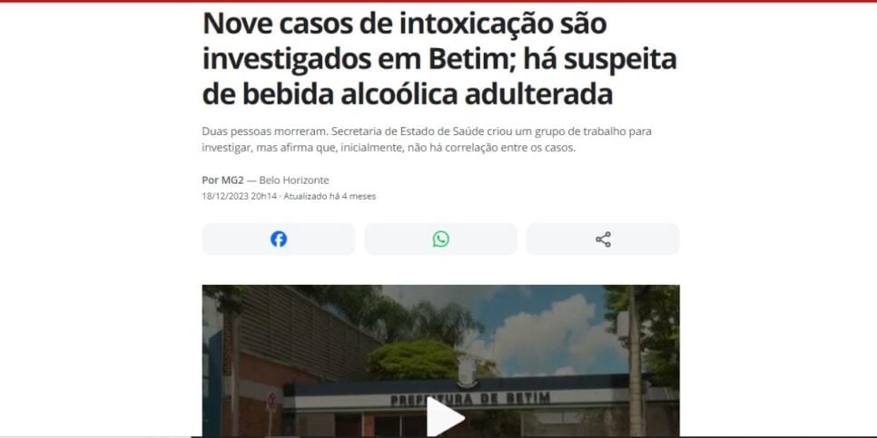 G1 revelou que 9 pessoas foram intoxicadas (Reprodução: G1)