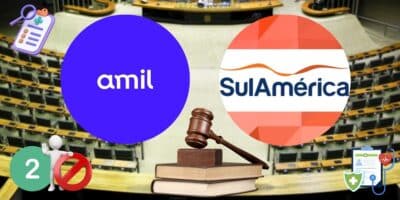 Logo da Amil e SulAmérica e Câmara dos Deputados aprovam PL dos planos de saúde (Foto: Reprodução / Canva / Montagem TV Foco)