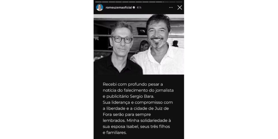 Homenagem de Romeu Zema para Sérgio Bara (Foto: Reprodução / Instagram)
