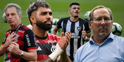 Landim e Gabigol do Flamengo - John Textor e Tiquinho no Botafogo (Foto: Reprodução, Montagem - TV Foco)