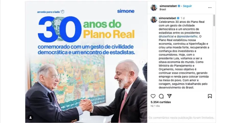 Publicação de Simone Tebet (Foto: Reprodução / Instagram) Publicação de Simone Tebet (Foto: Reprodução / Instagram)