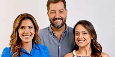 Sheila Magalhães, Luiz Megale e Carla Bigatto apresentam o Jornal BandNews diretamente do Nordeste. Renato Pizzutto/Band