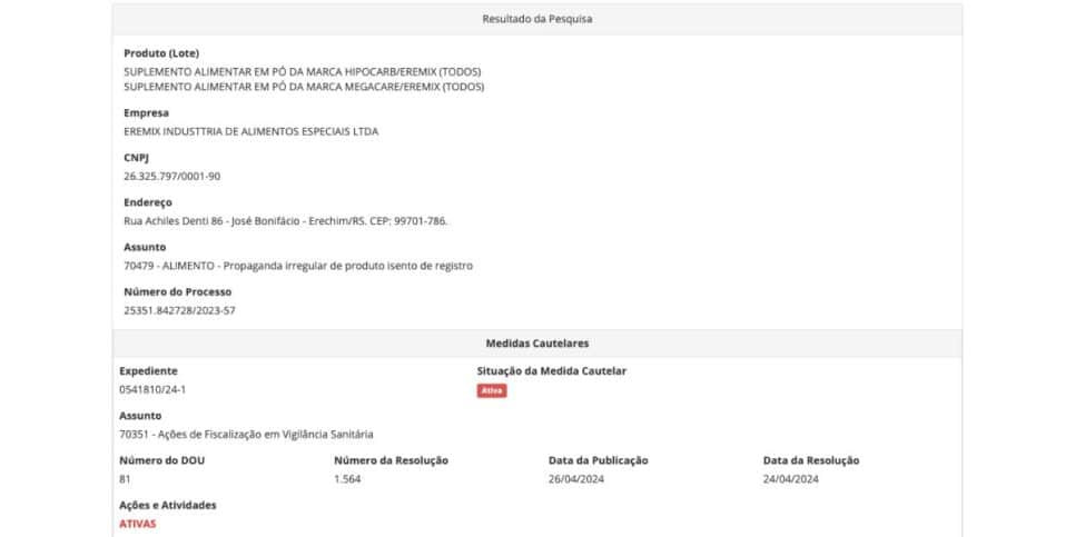 Publicação da medida cautelar (Reprodução/Consultas)