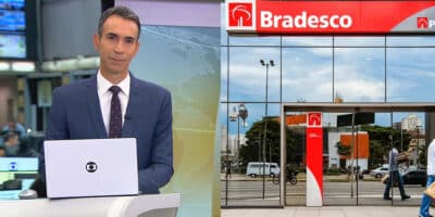 Tralli no Jornal Hoje da Globo - Banco Bradesco (Foto: Reprodução, Montagem - TV Foco)
