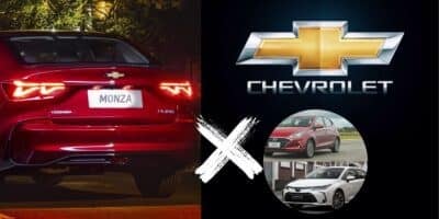 Monza, logo da Chevrolet e carros HB20 e Corolla (Foto: Reprodução / Canva / Montagem TV Foco)