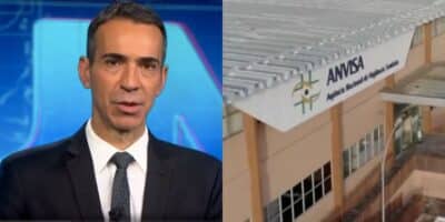 César Tralli no Jornal Nacional e Anvisa (Fotos: Reproduções / Globo)