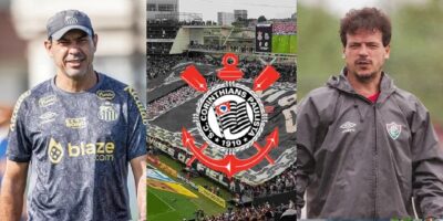 Diniz, Carille e o logo do Corinthians (Foto: Reprodução/Internet)