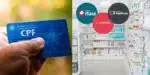 Pessoa segurando CPF, farmácia e logo da Droga Raia, Drogasil e Droga São Paulo (Fotos: Reproduções / Canva / Internet)