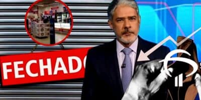 Em edição do Jornal Nacional, William Bonner noticiou crise de varejista gigante em meio às dividas com bancos, incluindo o Bradesco (Foto Reprodução/Montagem/Lennita/Tv Foco/Globo/Bradesco)