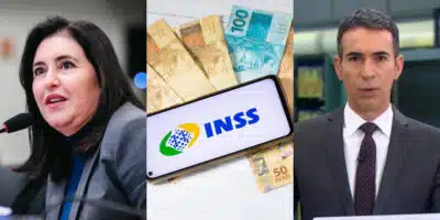 Simone Tebet crava mudança no INSS e César Tralli comenta no Jornal Hoje (Foto: Divulgação)
