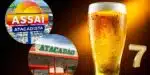 Logos do Assaí, Atacadão e cerveja (Foto: Reprodução / Canva / Montagem TV Foco)