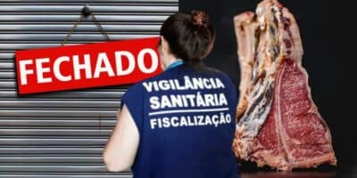 Loja fechada, agente da Vigilância Sanitária e carne estragada (Fotos: Reproduções / Canva / Freepik / Internet)