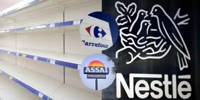 Prateleiras vazias / Logo Carrefour / Logo Assaí / Nestlé - Montagem: TVFOCO
