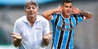 Renato Gaúcho (Foto- Lucas Uebel:Grêmio) e Cristaldo (Imagem- Lucas Uebel: GFBPA )