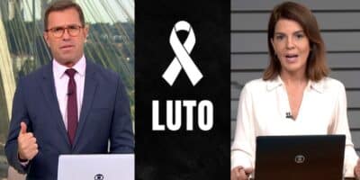 Rodrigo Bocardi e Mariana Gross no Bom Dia Brasil e imagem de luto (Fotos: Reproduções / Globo / Canva)