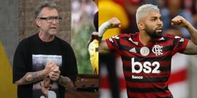 Neto no Os Donos da Bola e Gabigol (Fotos: Reproduções / Band / Alexandre Vidal / Flamengo)