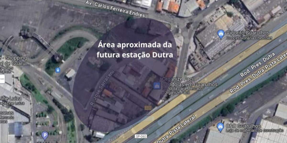 Estação Dutra deve ficar nessa localização (Reprodução: Guarulhos Todo Dia)