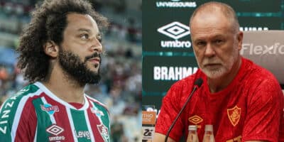 Jogador Marcelo e técnico Mano Menezes do Fluminense (Foto: Reprodução/Montagem TV Foco)