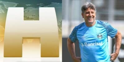 Renato Gaúcho vibra com um retorno triunfal no Grêmio (Reprodução: Lucas Uebel / Montagem TV Foco)